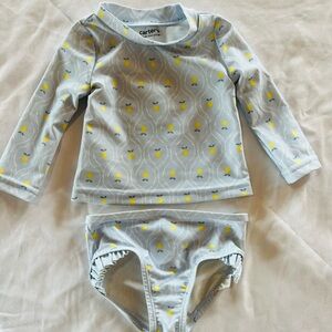 Carter's baby girls Swim Rashguard - Light Blue and Yellow 6 months
